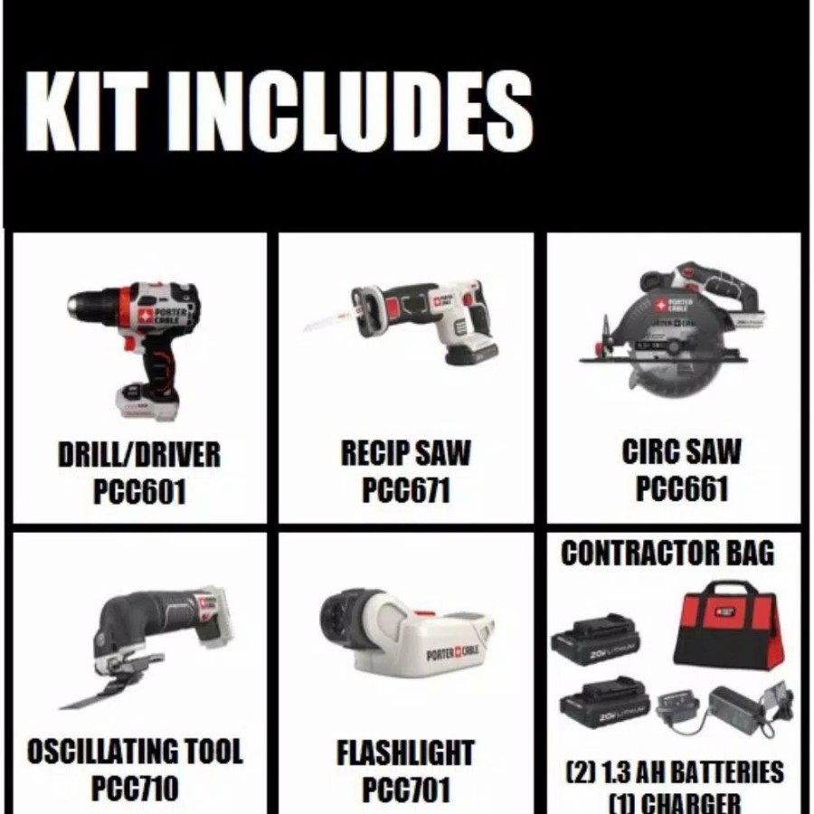 Power Tool Combo Kits * | Power Tool Combo Kits Porter-Cable 20-Volt Max Lithium-Ion Cordless Combo Kit (4-Tool) With Bonus 20-Volt Max Cordless Oscillating Tool (Tool-Only)