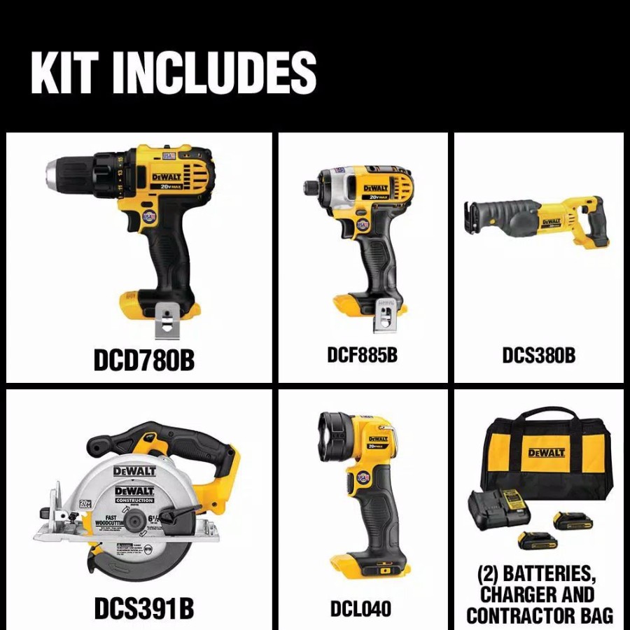 Power Tool Combo Kits * | Power Tool Combo Kits Dewalt 20-Volt Max Cordless Combo Kit (5-Tool) With (1) 20-Volt 4.0Ah Battery, (1) 20-Volt 2.0Ah Battery & Charger