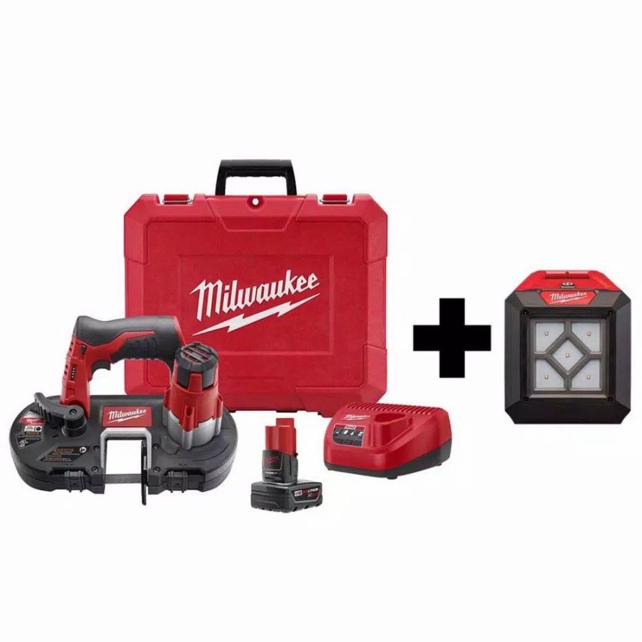 Power Tool Combo Kits * | Power Tool Combo Kits Milwaukee M12 12-Volt Lithium-Ion Cordless Sub-Compact Band Saw Xc Kit With M12 Led Flood Light