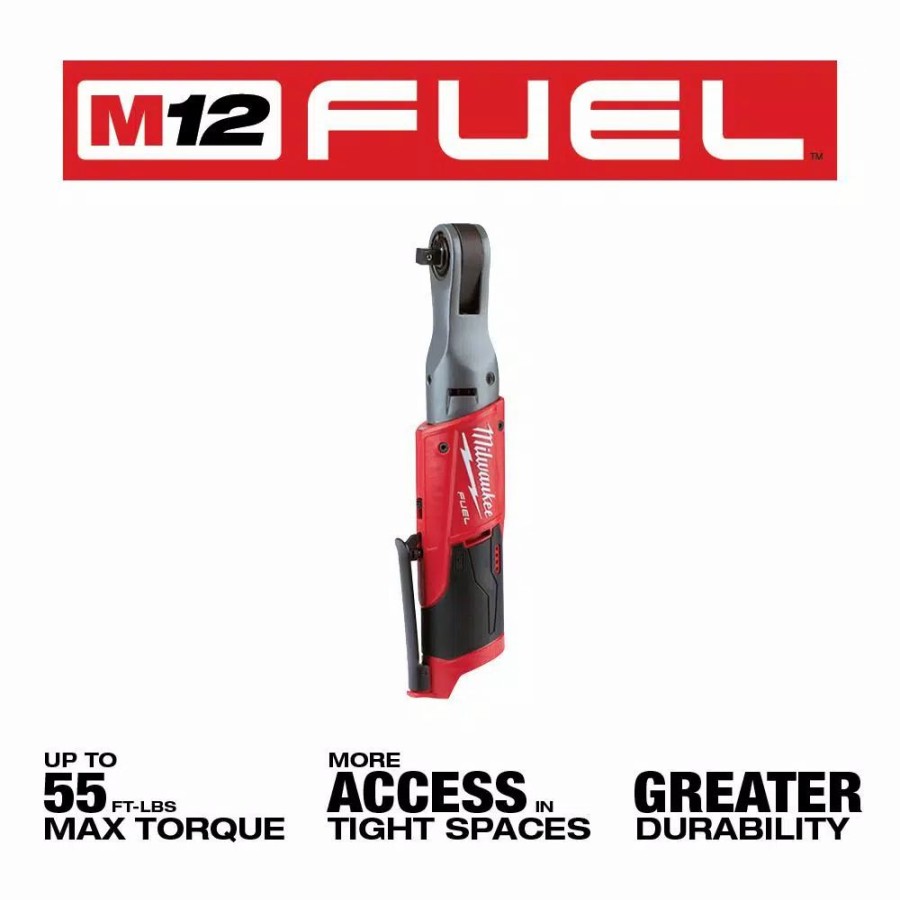 Impact Wrenches * | Impact Wrenches Milwaukee M12 Fuel 12-Volt Lithium-Ion Brushless Cordless Stubby 3/8 In. Impact Wrench & 3/8 In. Ratchet With Two 3.0 Ah Batteries