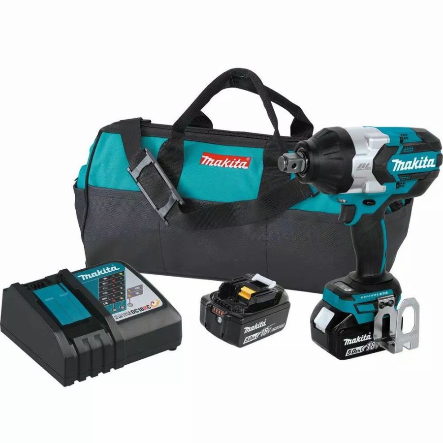 Impact Wrenches * | Impact Wrenches Makita 18-Volt Lxt Lithium-Ion Brushless Cordless High Torque 3/4 In. Square Drive Impact Wrench With (2) Batteries 5.0Ah, Bag